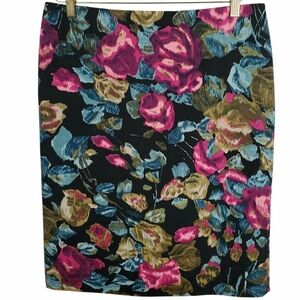 Talbots Floral Pencil Skirt - Black, Pink, Green. Cotton/Silk Blend. 12P. #0188